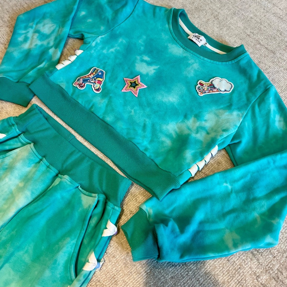 Lola & The Boys Teal Tie-Dye Sweatshirt and Joggers Set